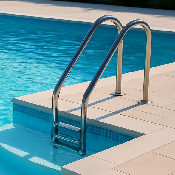 Borde de piscina renovado con acabados modernos